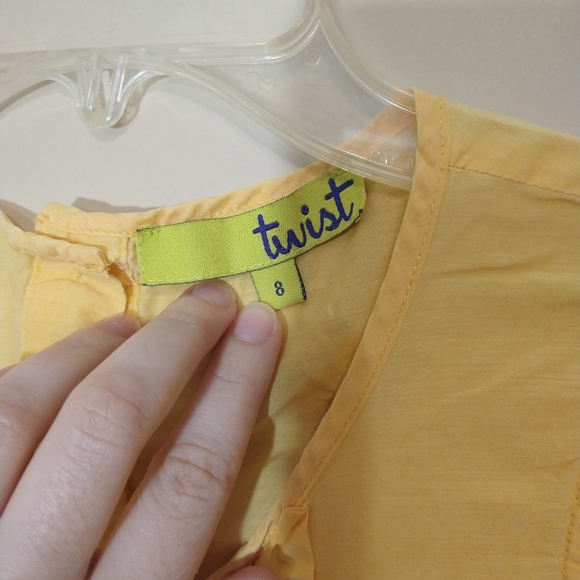 Twist Silk and Cotton Yellow Ruffle Sleeveless Blouse Size 8 - Picture 3 of 5